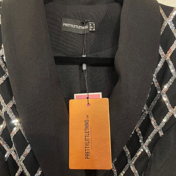 New ASOS Sequin Blazer Dress Black Silver 2, XS - Picture 4 of 6